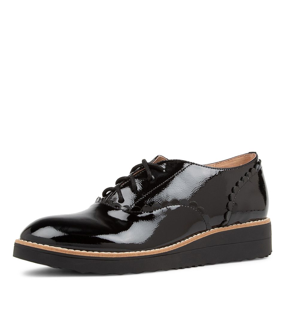 Orina Black Patent Leather Lace Up Flats