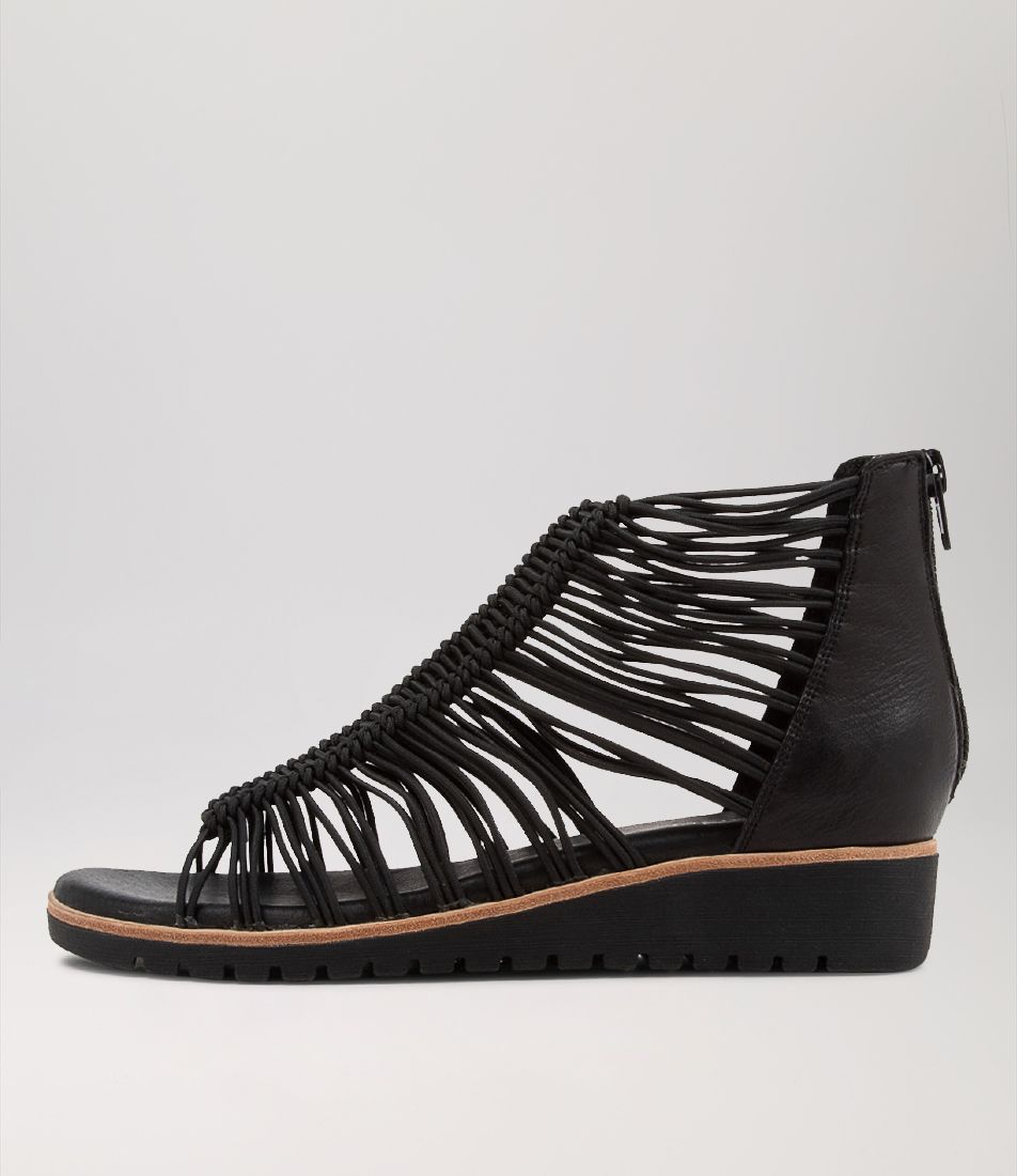 Goyla Black Elastic Leather Sandals BS