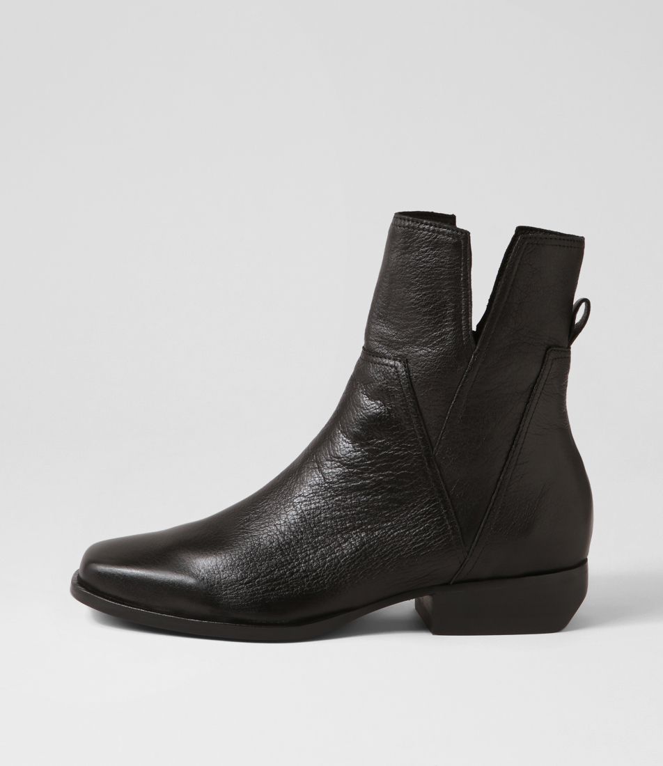 Gaines Black Leather Ankle Boots