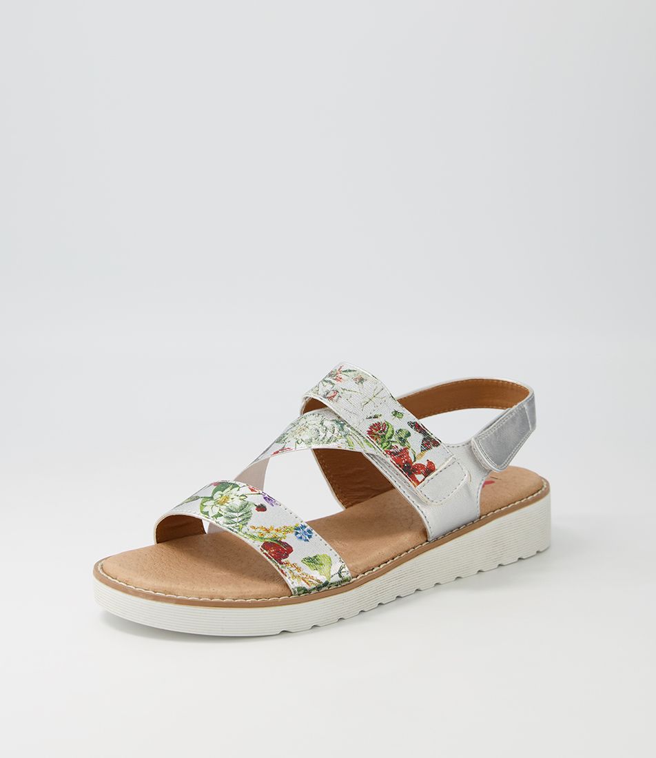 Baktie Silver Floral Elastic Sandals
