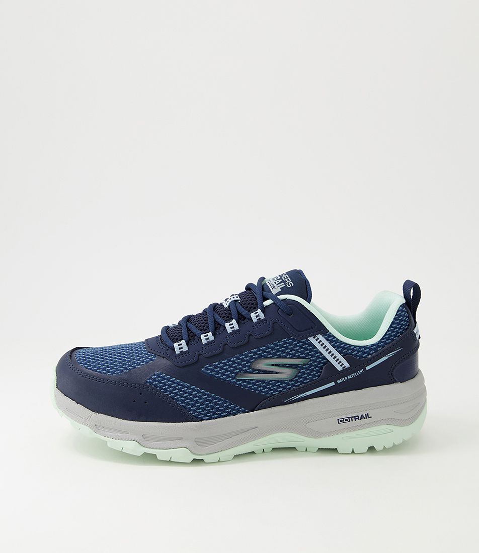 Go Run Trail A Navy Turquoise Leather Sneakers