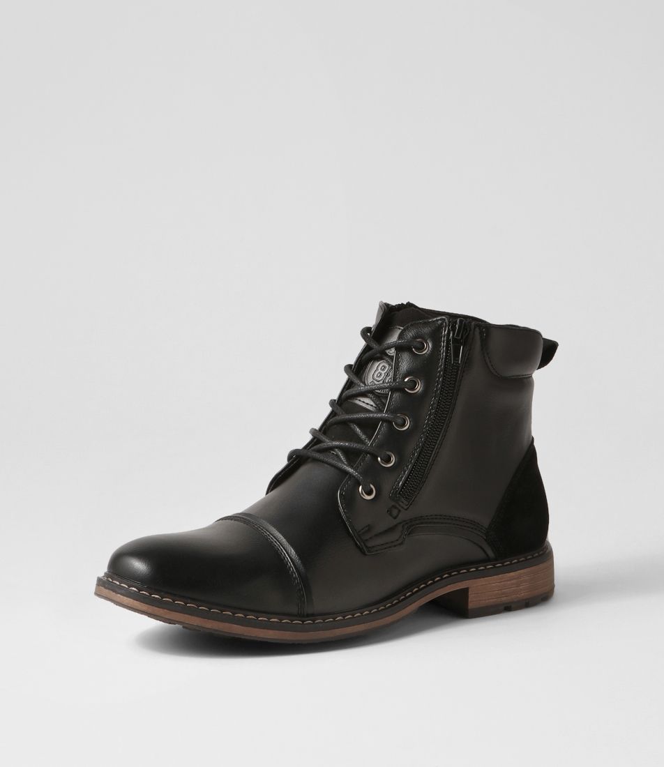 Troy Black Smooth Lace Up Boots