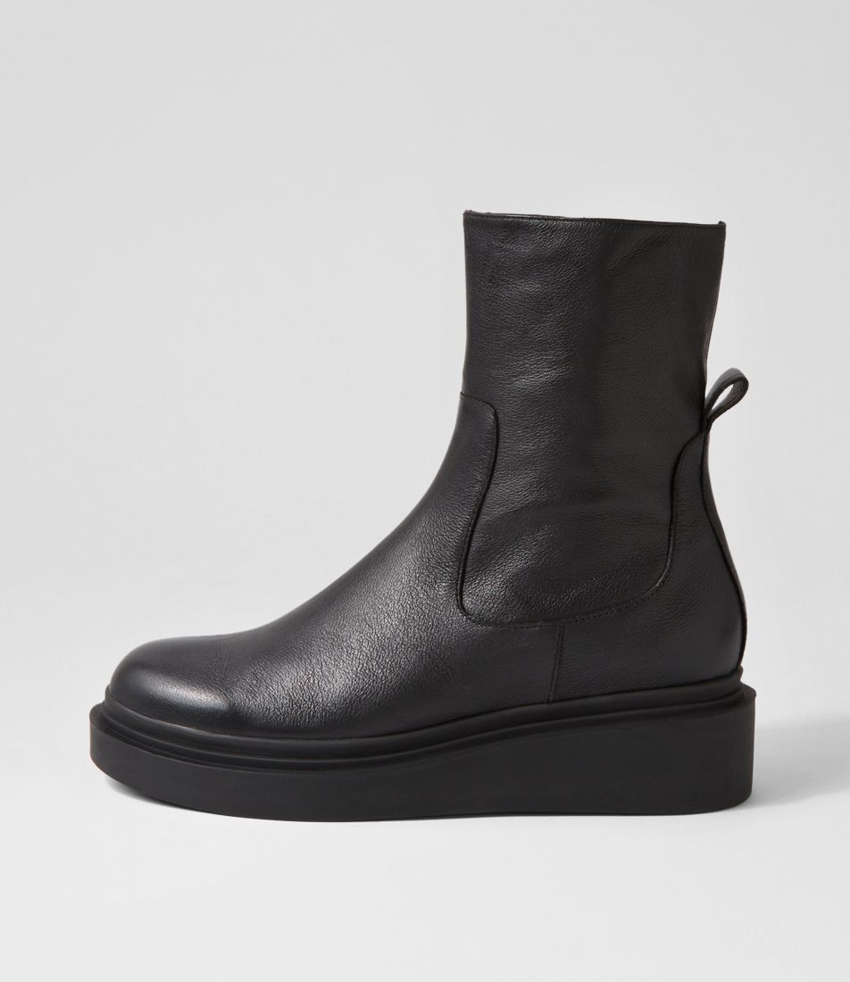 Zonita Black Leather Ankle Boots