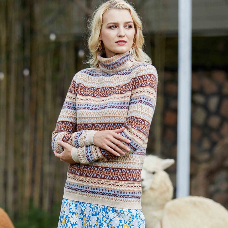Women Sweater 100% Merino Wool Turtleneck Pullover Women Winter Knitted Sweater Jumpers Autumn Vintage Sweater Knit Top