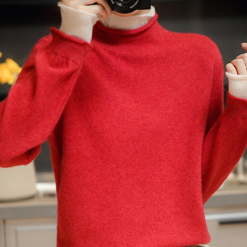 Women Sweater 100% Merino Wool Pullover Knit Top Long Sleeve Autumn Winter Warm Knitted Sweater Women's Jumper Jerseys