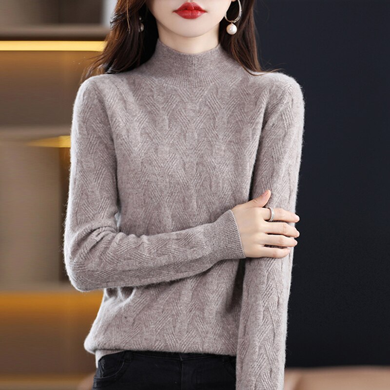 Turtleneck Sweaters Winter Tops for Women Knitwears Pullover Cashmere Female Clothing 100% Wool Long Sleeve Knit Fashion Jumpers