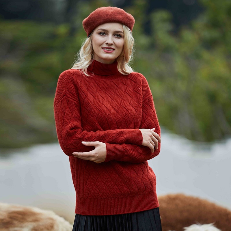 Women Sweater Turtleneck 100% Merino Wool Pullover Women Autumn Warm Knitted Sweater Jumper Women Winter Wool Sweaters