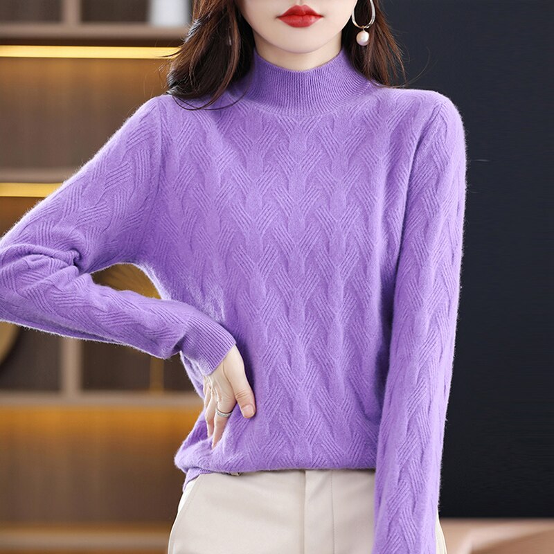 Turtleneck Sweaters Winter Tops for Women Knitwears Pullover Cashmere Female Clothing 100% Wool Long Sleeve Knit Fashion Jumpers