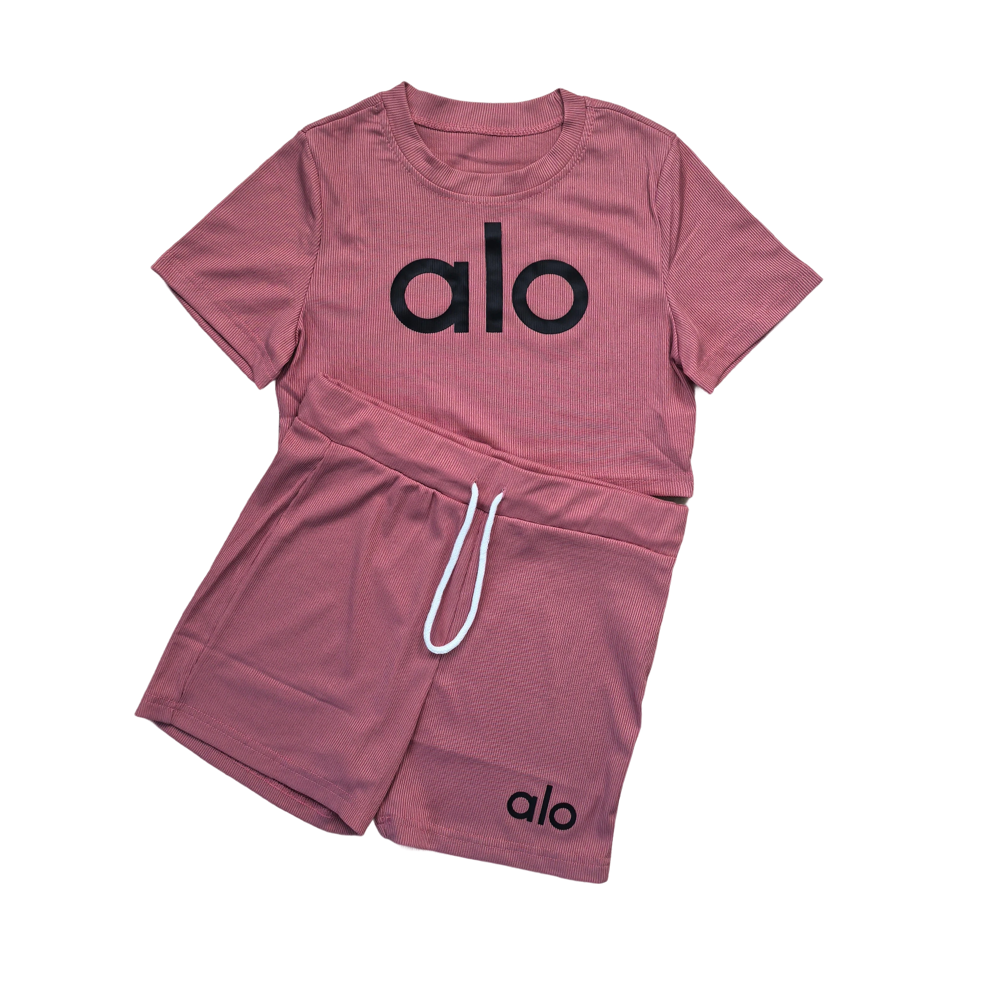 Women summer Stretch Round Neck short-sleeved top and shorts two-piece set