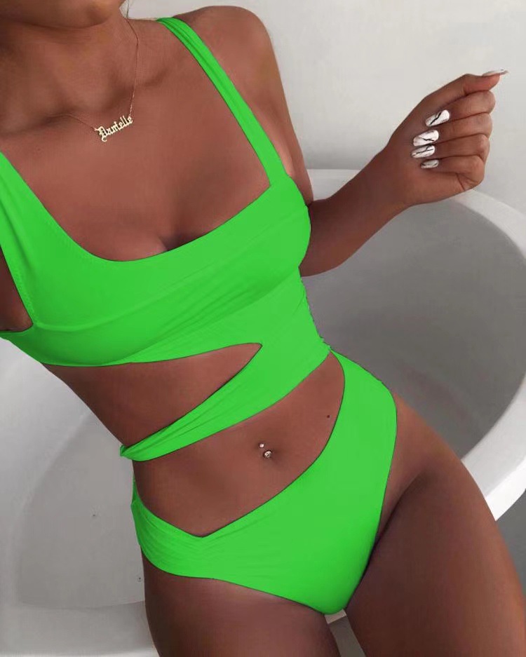 Women Sexy Solid Bikini One-Piece Swimwear