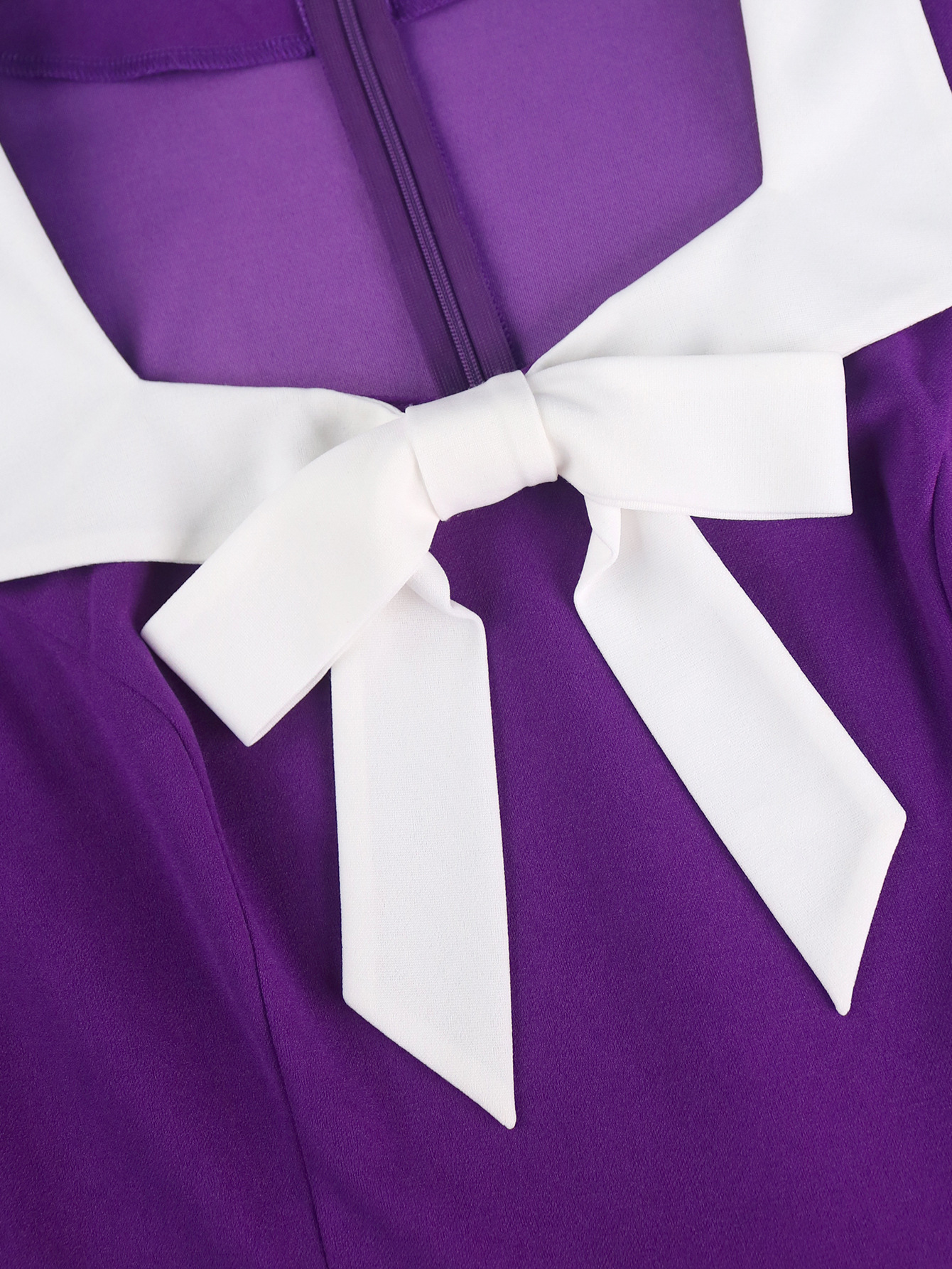 Plus Size Women Elegant Purple Pleated White Bow Square Neck Dress