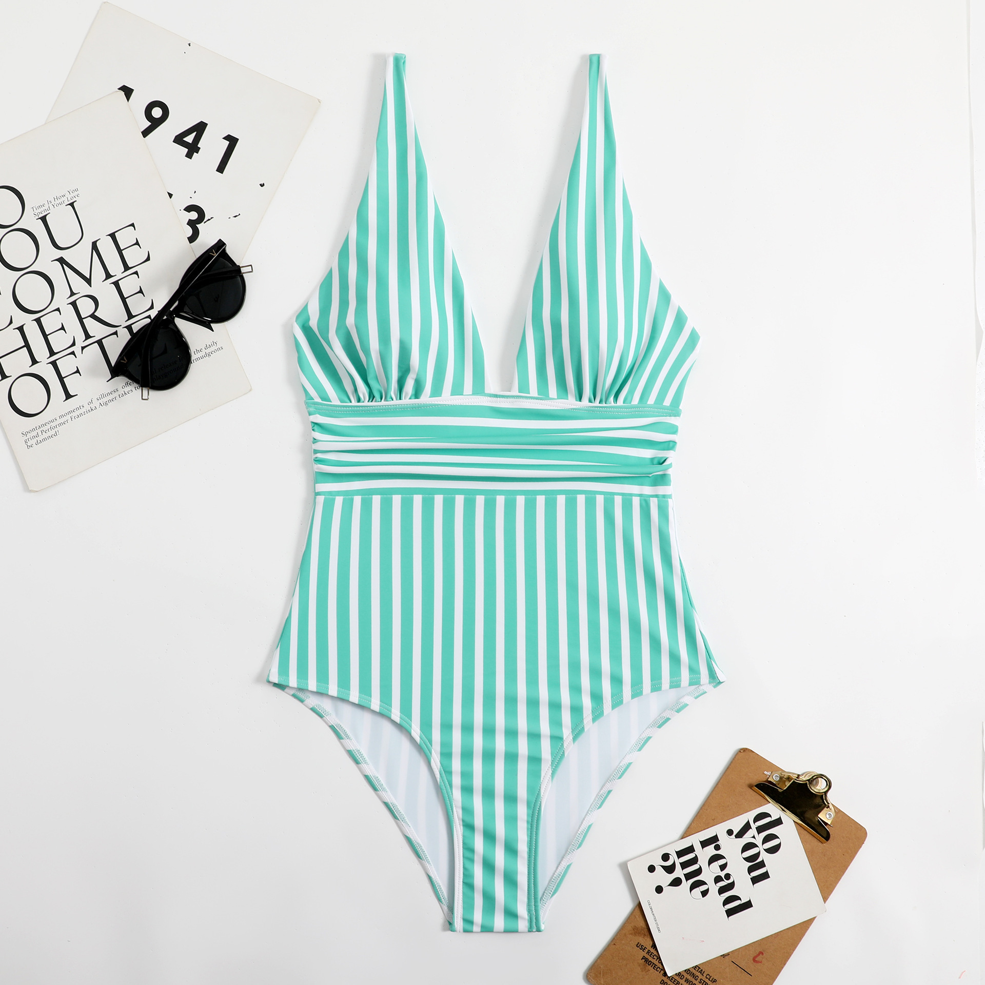 Women's One Piece Striped Swimsuit