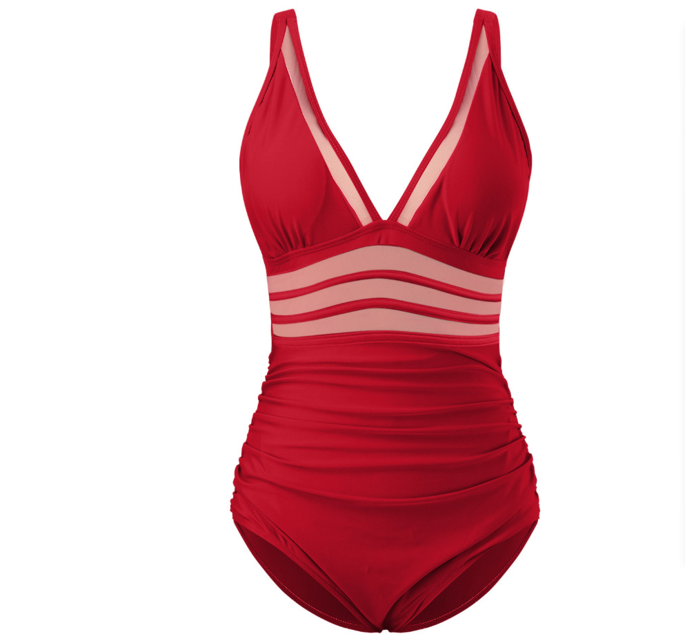Women One-Piece Mesh Patchwork Swimsuit