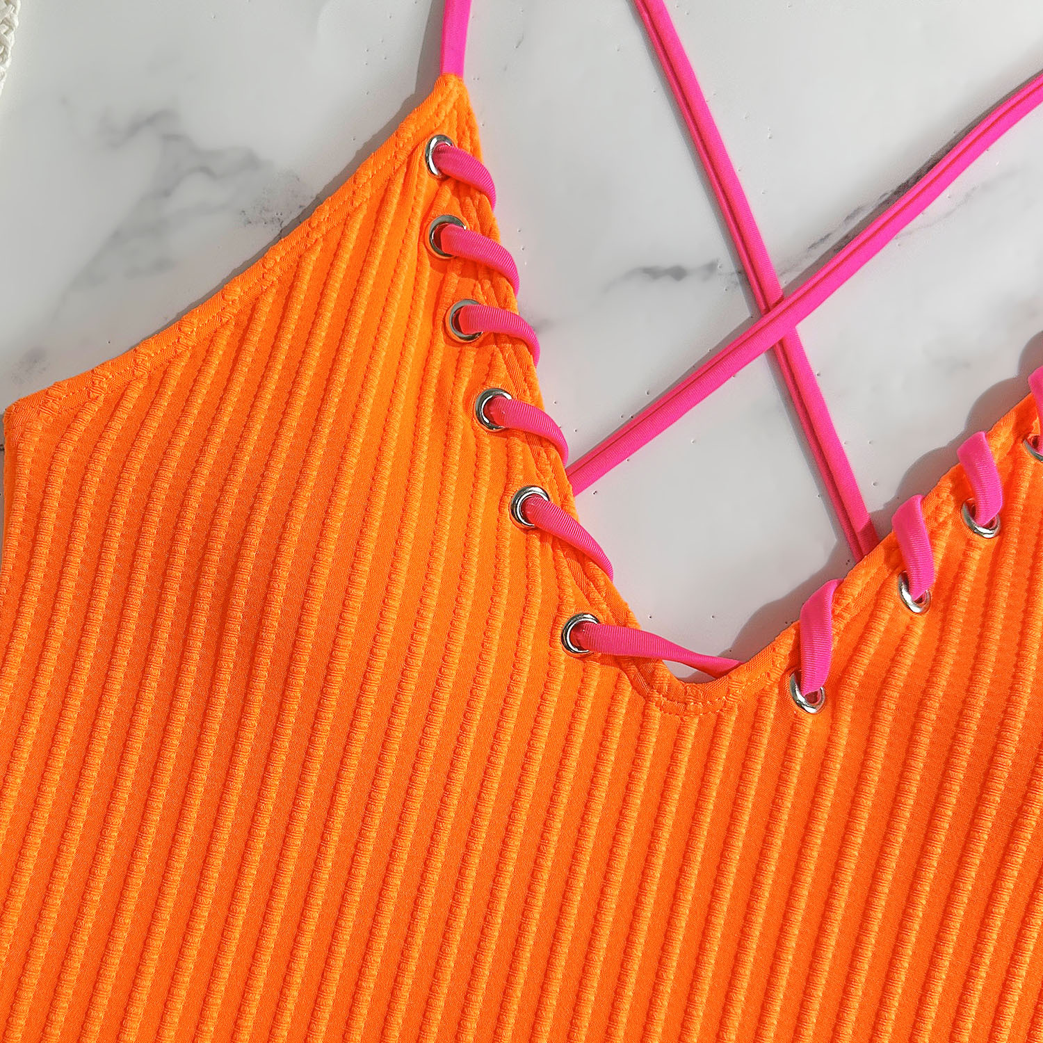 Lace-Up Colorblock Sexy One-Piece Strap Swimsuit