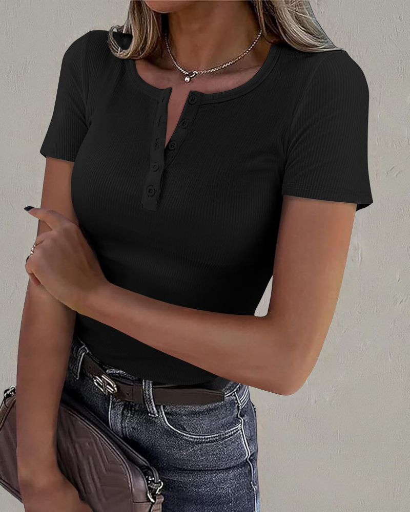 Women Summer Short Sleeve Toprib Knit T-Shirt