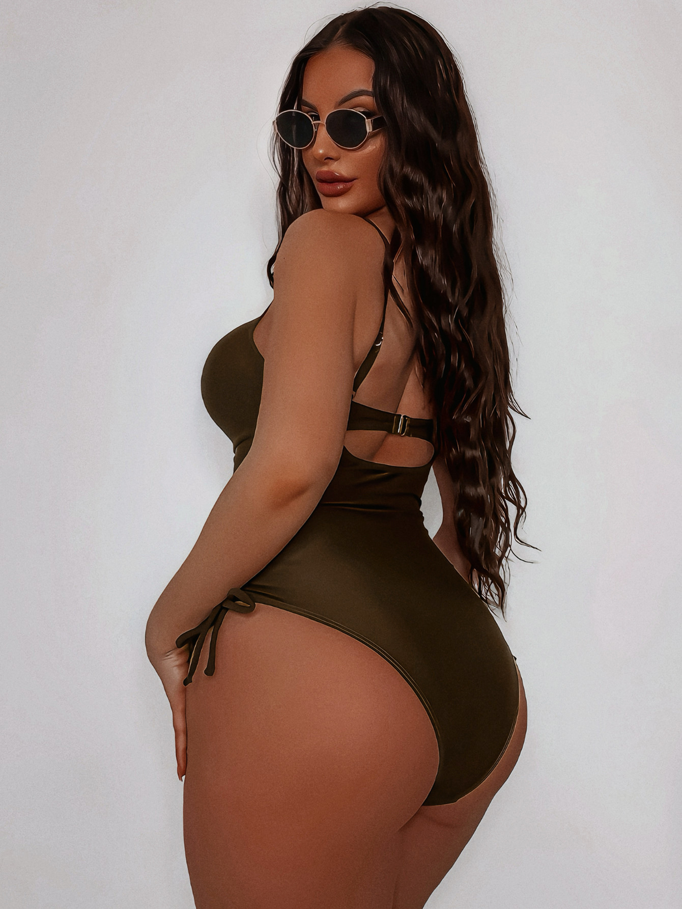 Women bikini bikini brown hollow Lace-Up one-piece swimsuit