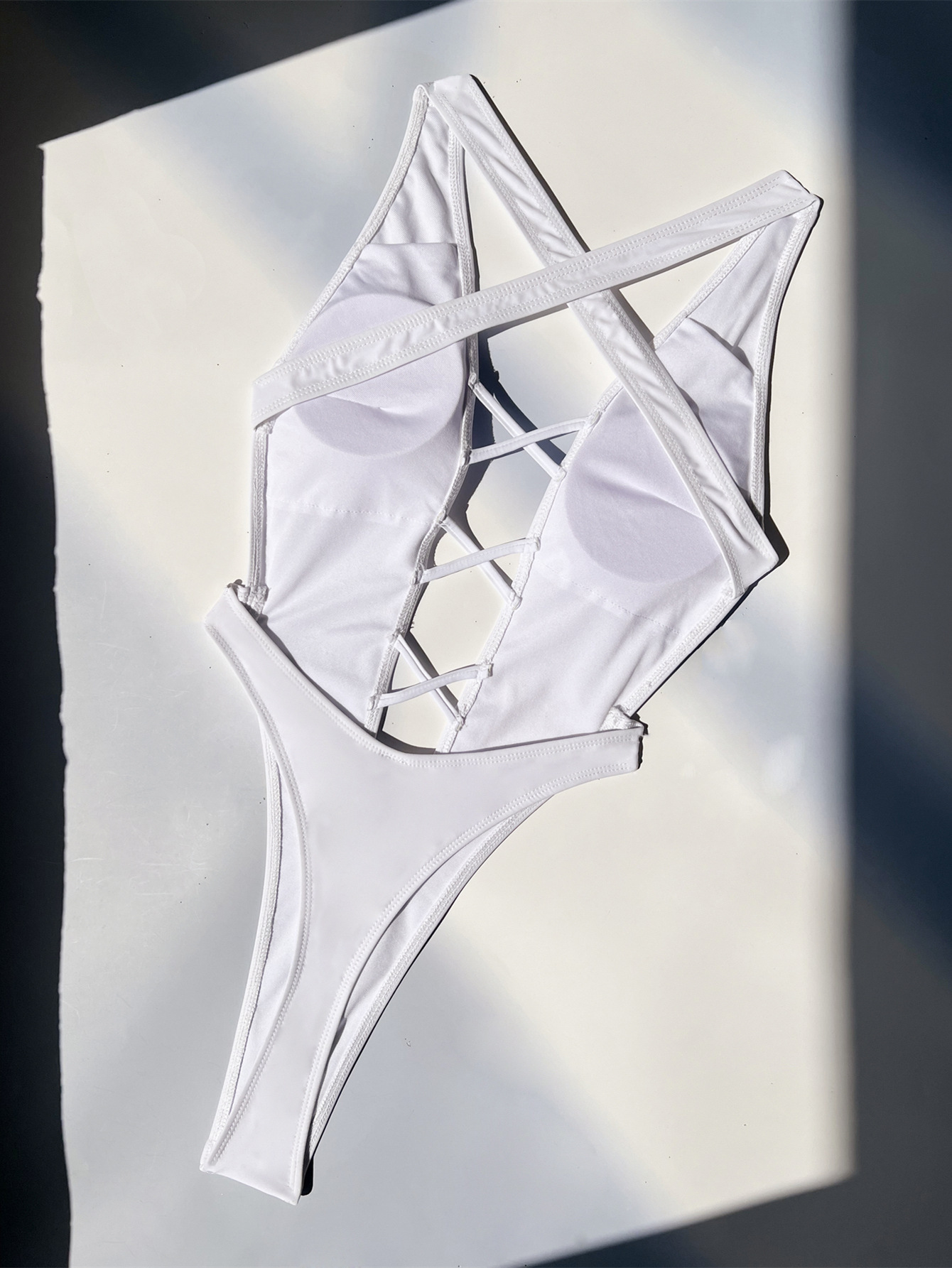 Women Low Back Solid Color Cross Strap One Piece Swimsuit