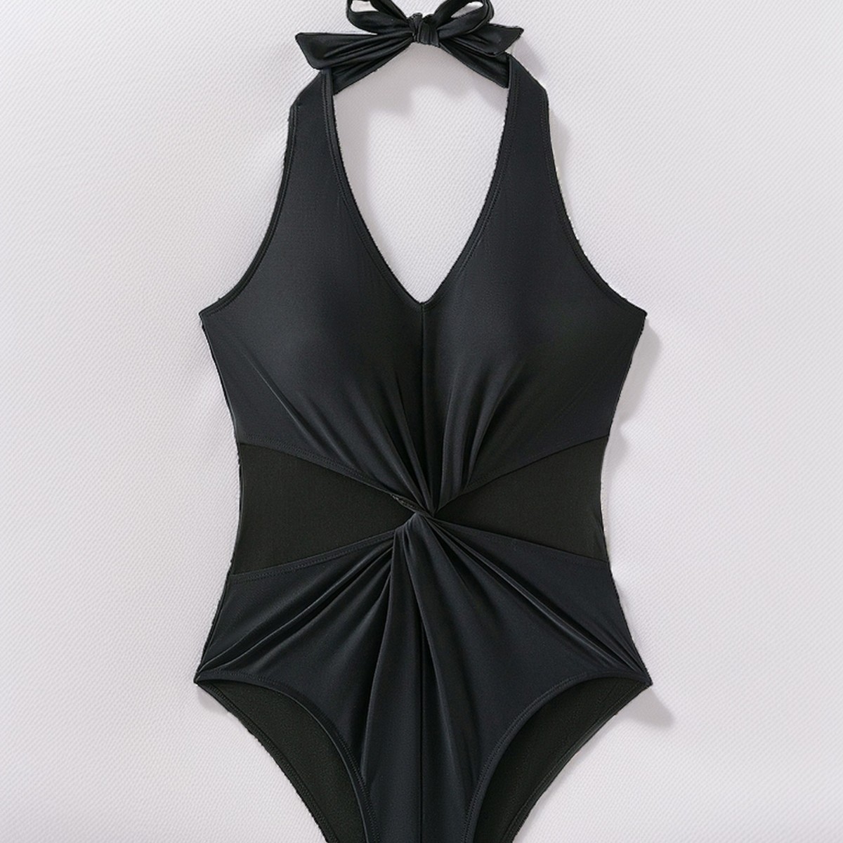 Halter Pleated Mesh Slim Fit Sexy One-Piece Swimsuit