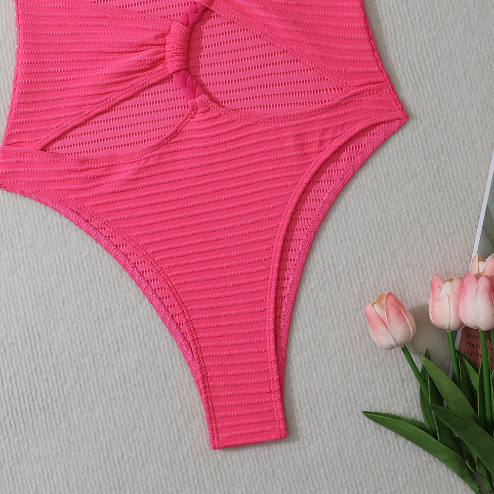 Women Solid Rope One Shoulder One-Shoulder Swimwear