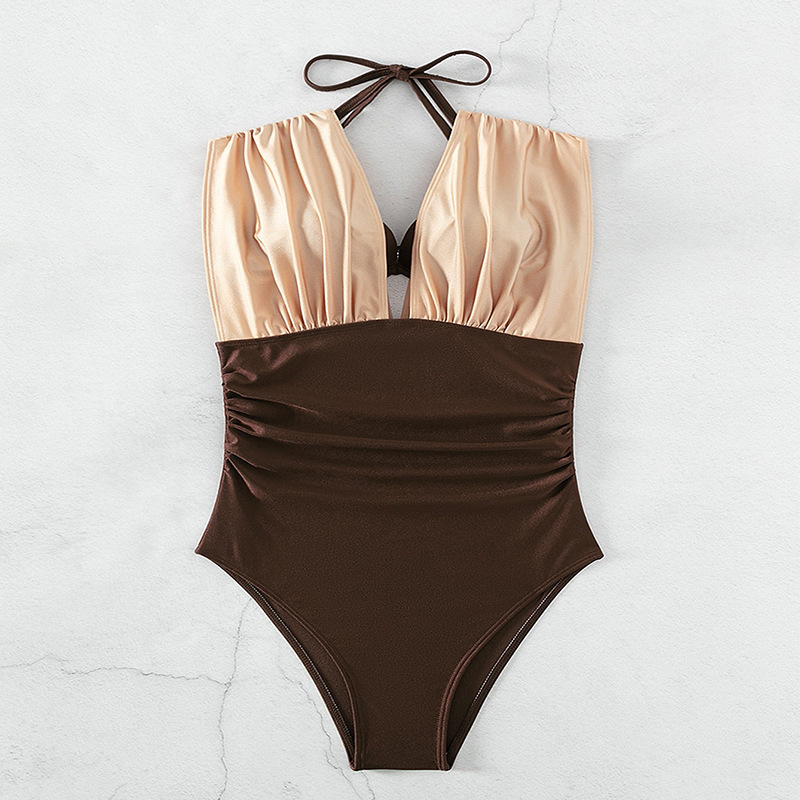 Women's Sexy Contrast Color V-Neck Women's Sexy One-Piece Swimsuit
