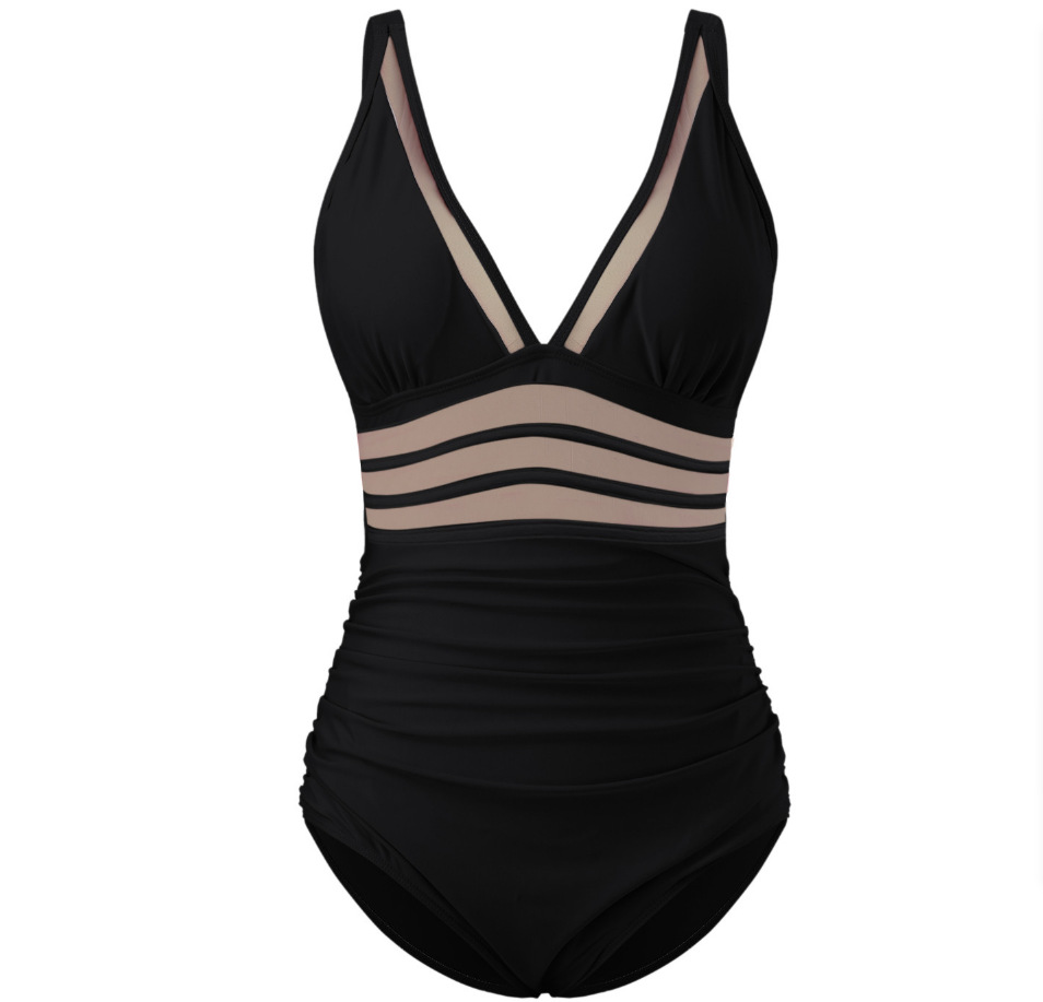 Women One-Piece Mesh Patchwork Swimsuit