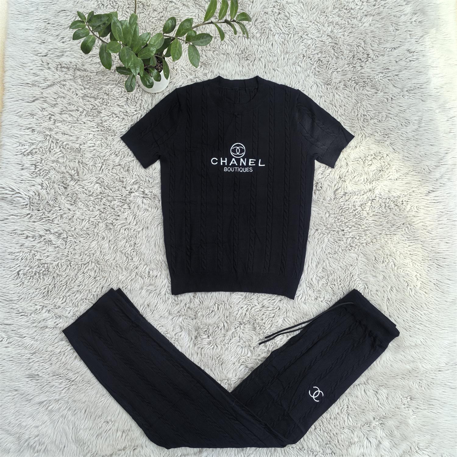 Women Knitting sweater autumn casual short-sleeved sweater top and long pants knitting two-piece set