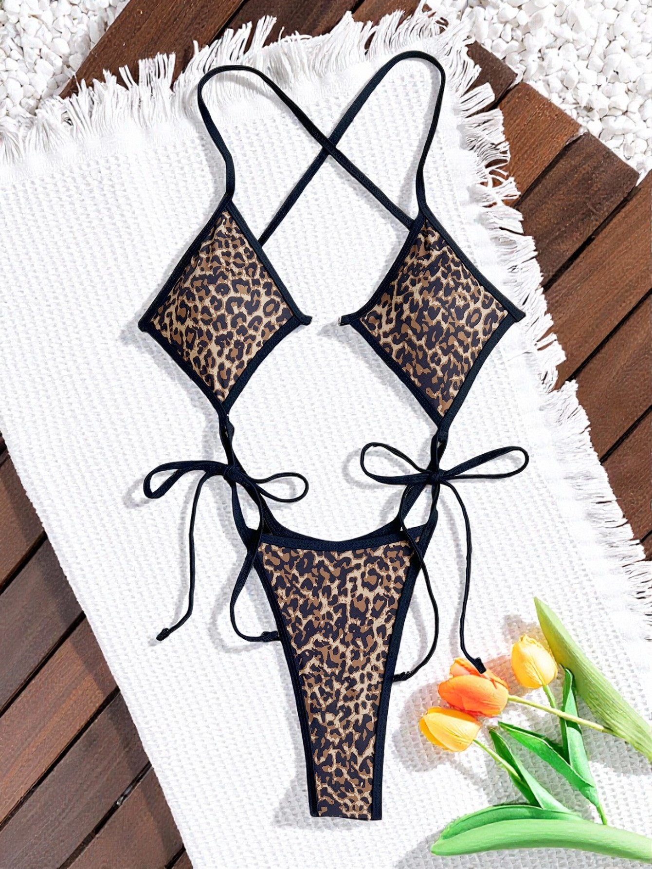 Women Color Block Leopard Print One-Piece Swimwear