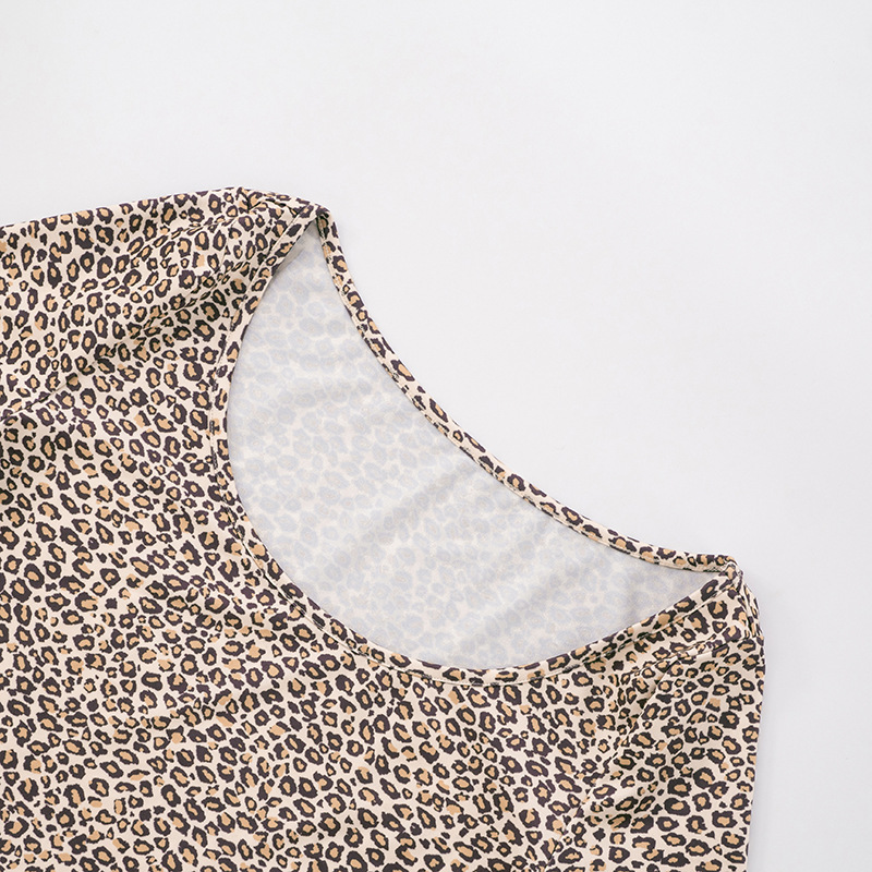 Women Spring and Summer Leopard Print Off Shoulder Top and Crop Pants two-piece set