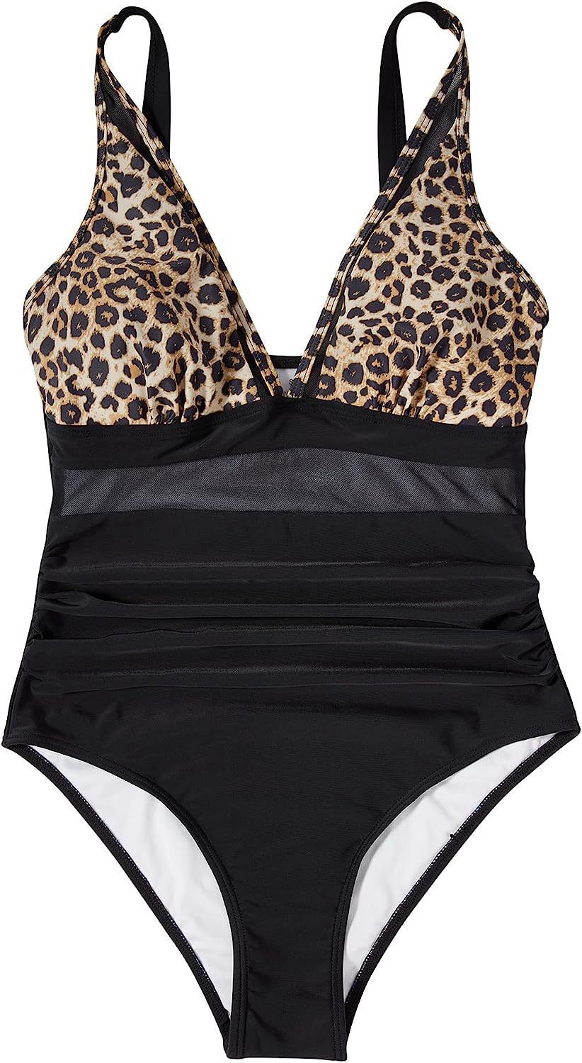 Women Mesh Printed One-piece Swimwear