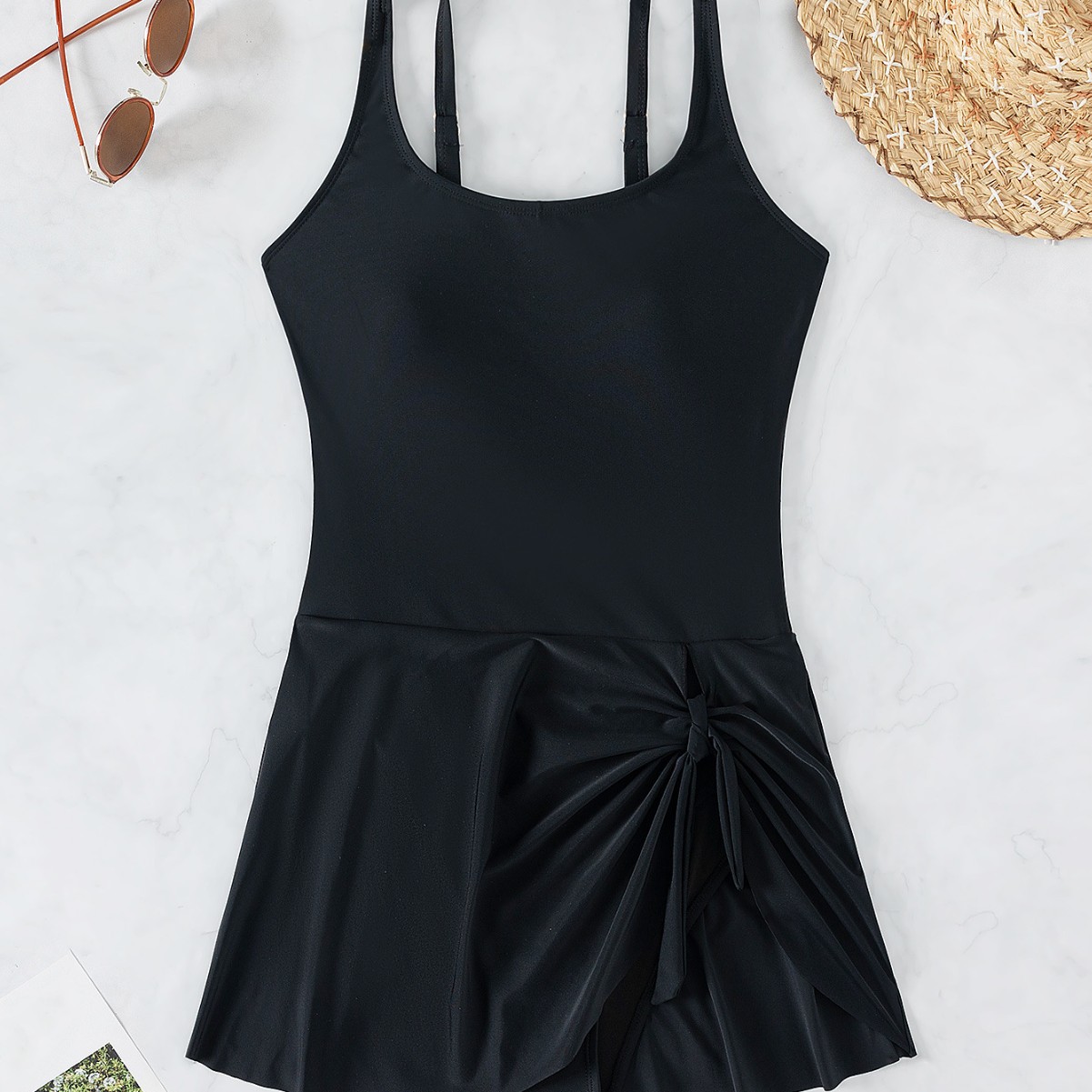 Women Solid Sexy Backless Bikini Short Skirt One-Piece Swimsuit