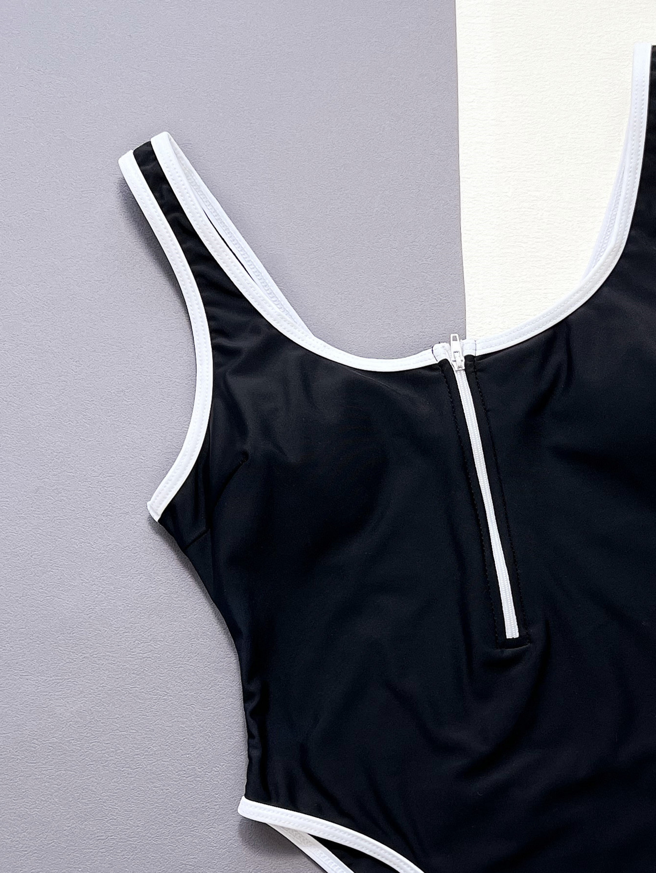 Sexy Black Zipper One Piece Swimsuit