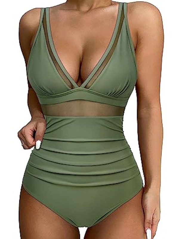 Women One-Piece Mesh Patchwork Swimsuit