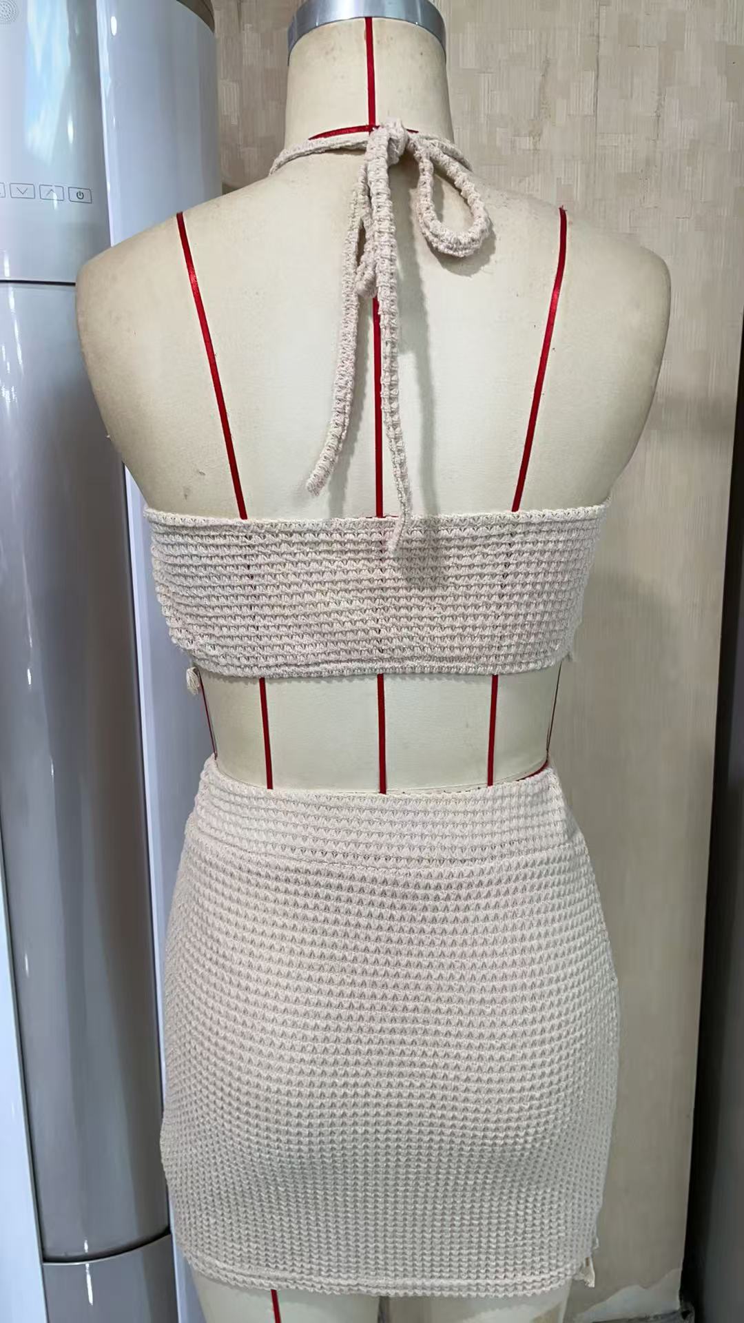 Women Knitting Sleeveless Top and Skirt Two-piece Set
