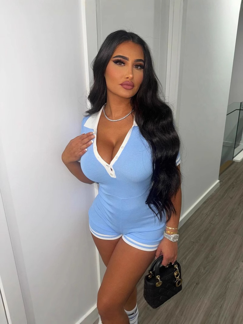 Women Summer American Casual Solid Sexy V-Neck Short Sleeve Jumpsuit
