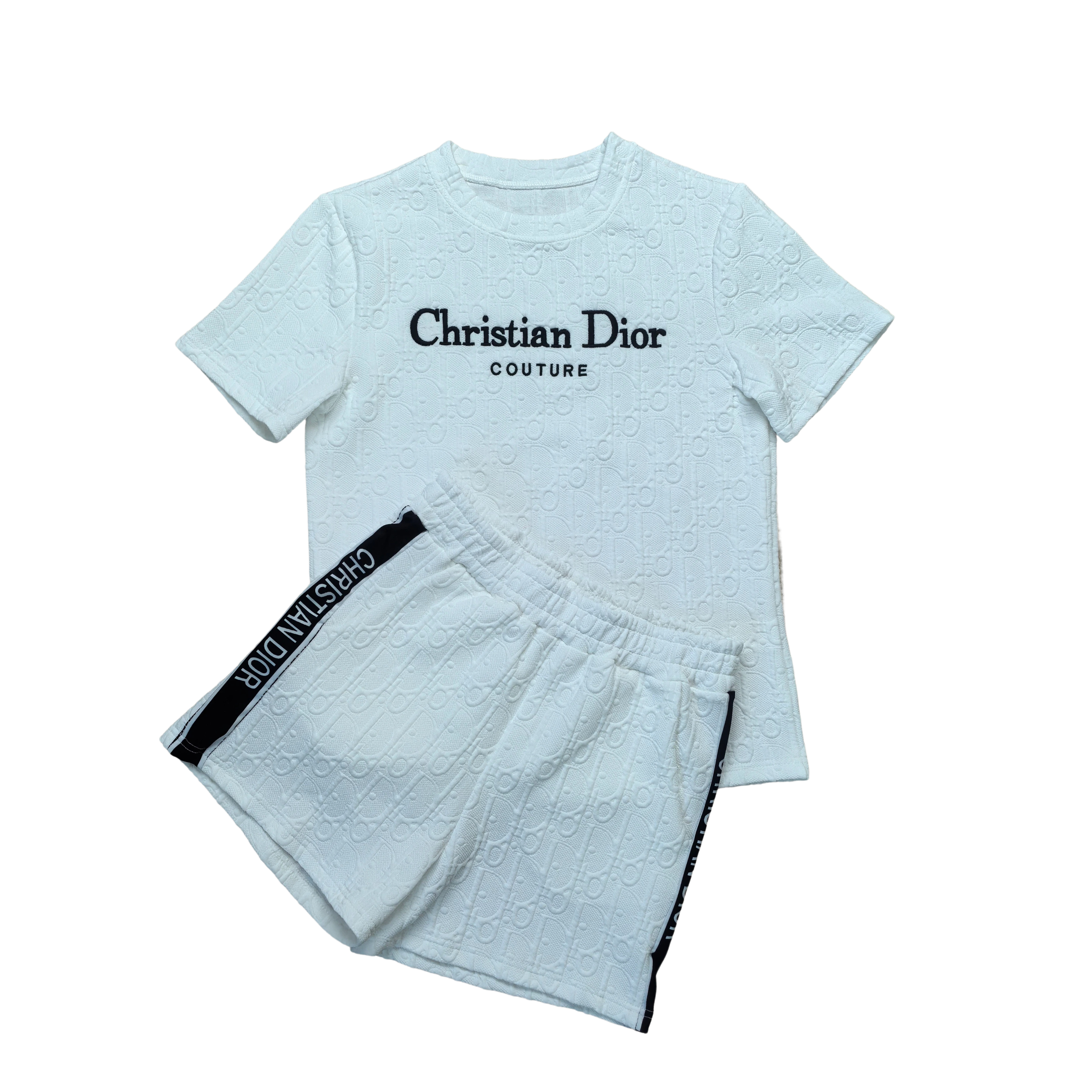 Women Embroidered short-sleeved top and shorts jacquard two-piece set
