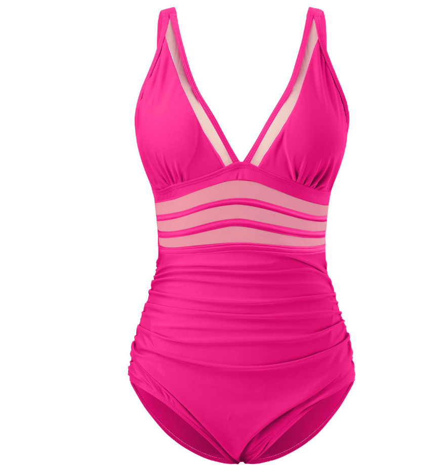 Women One-Piece Mesh Patchwork Swimsuit