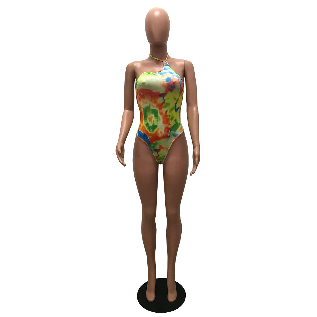 Women's fashion sexy Halter Lace-Up Low Back Print Bodysuit