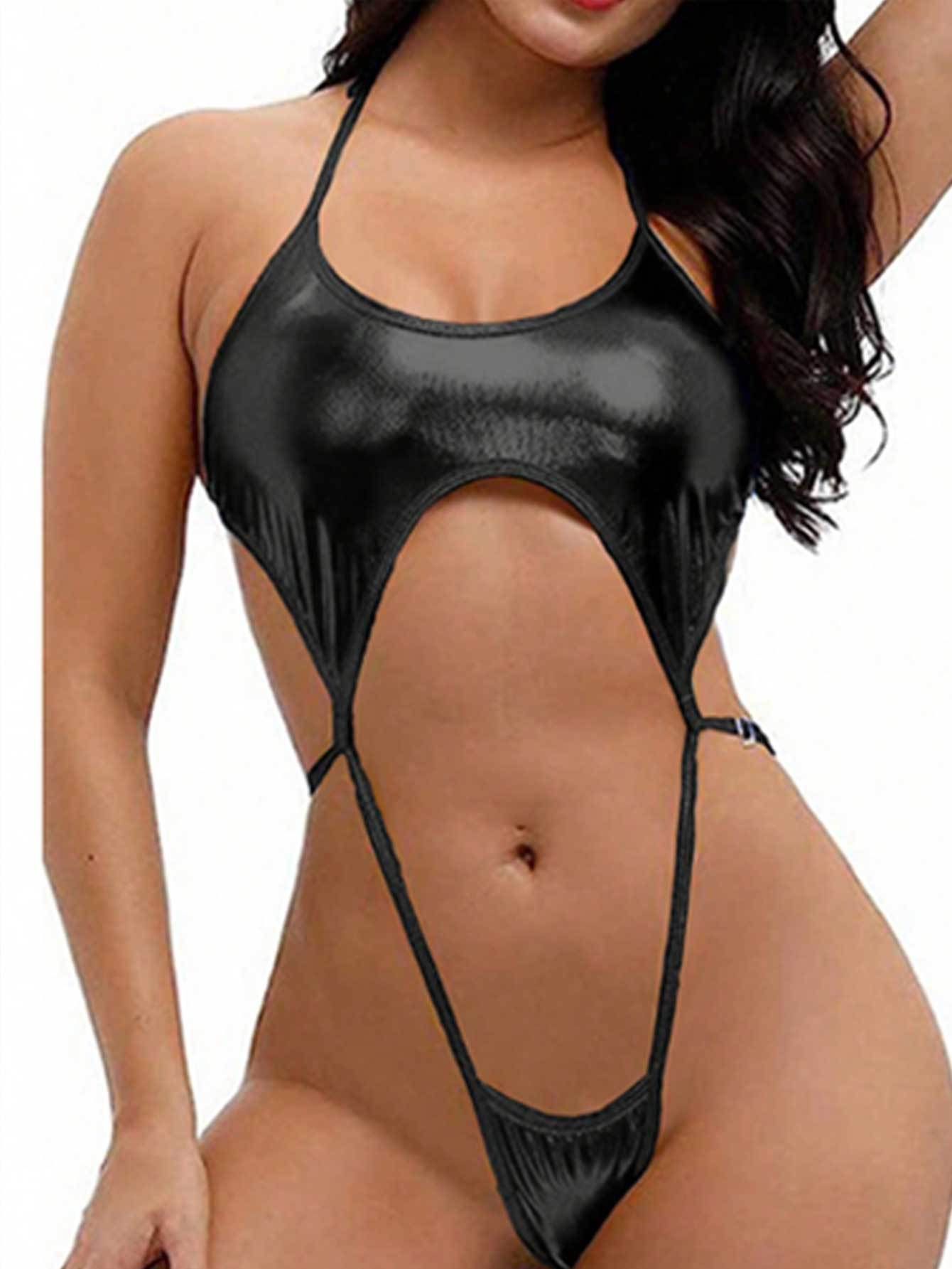 Women's Solid Color Halter Lace-Up Low Back One Piece Swimsuit