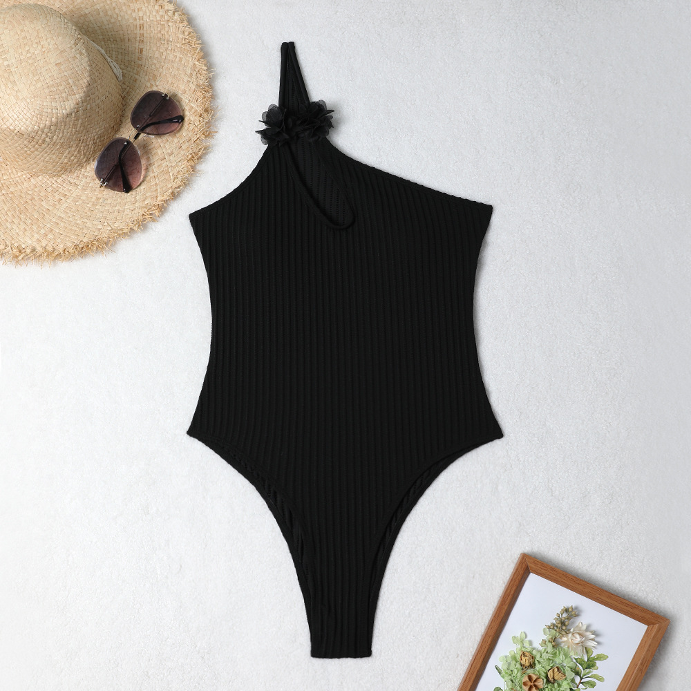 Solid Color One-Piece Flower One-Piece Swimsuit