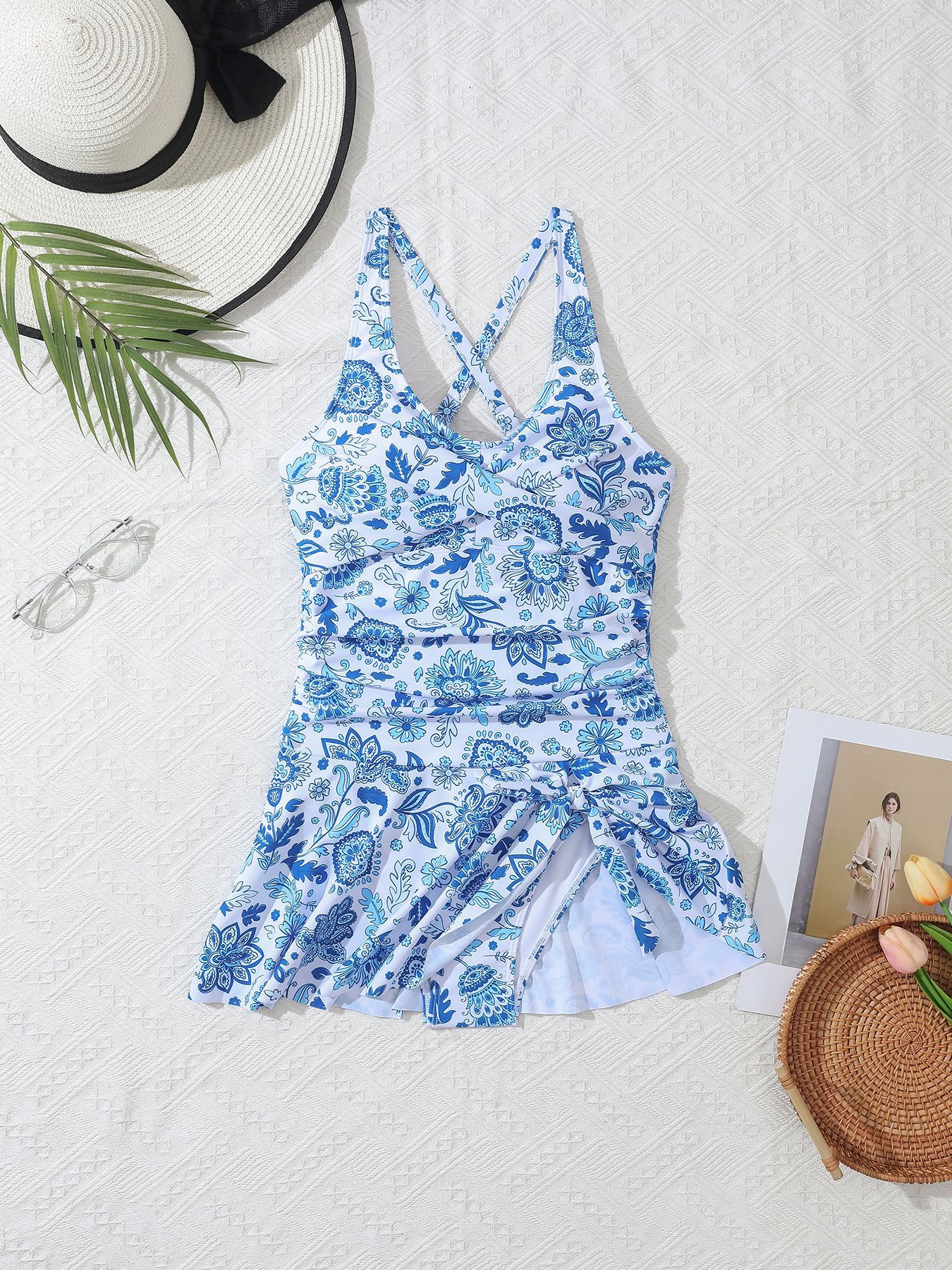 Sexy back cross one piece swimsuit dress