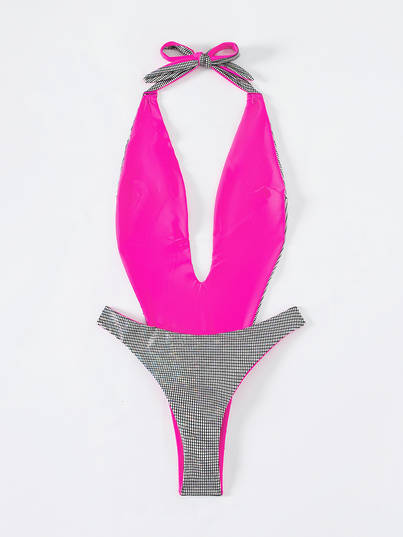 Women Shiny Sexy Halter Neck Bikini One Piece