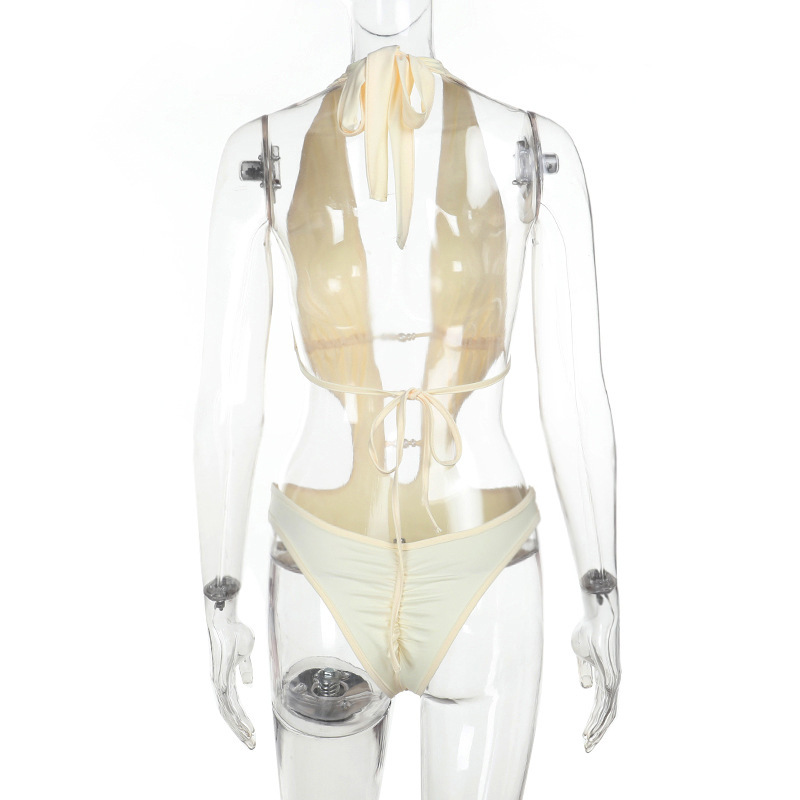 Women's Spring Swimming and Summer Fashion Beaded Hollow Halter Neck Bodysuit