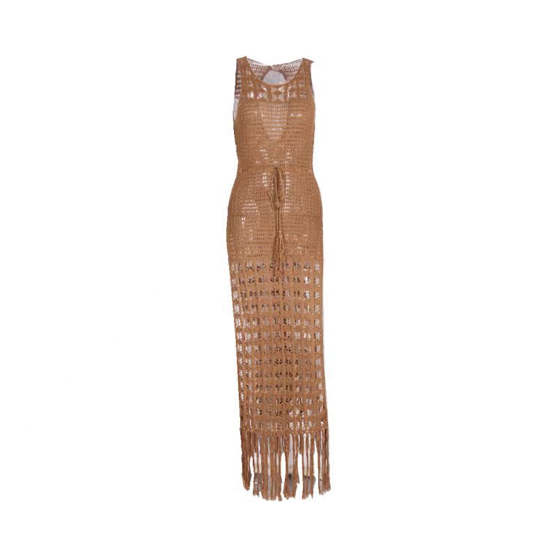Women beach cover-up hollow lace tassel bikini dress