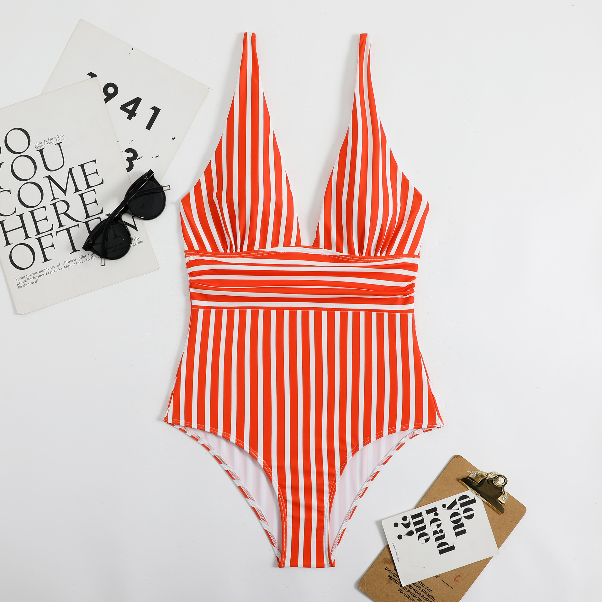 Women's One Piece Striped Swimsuit