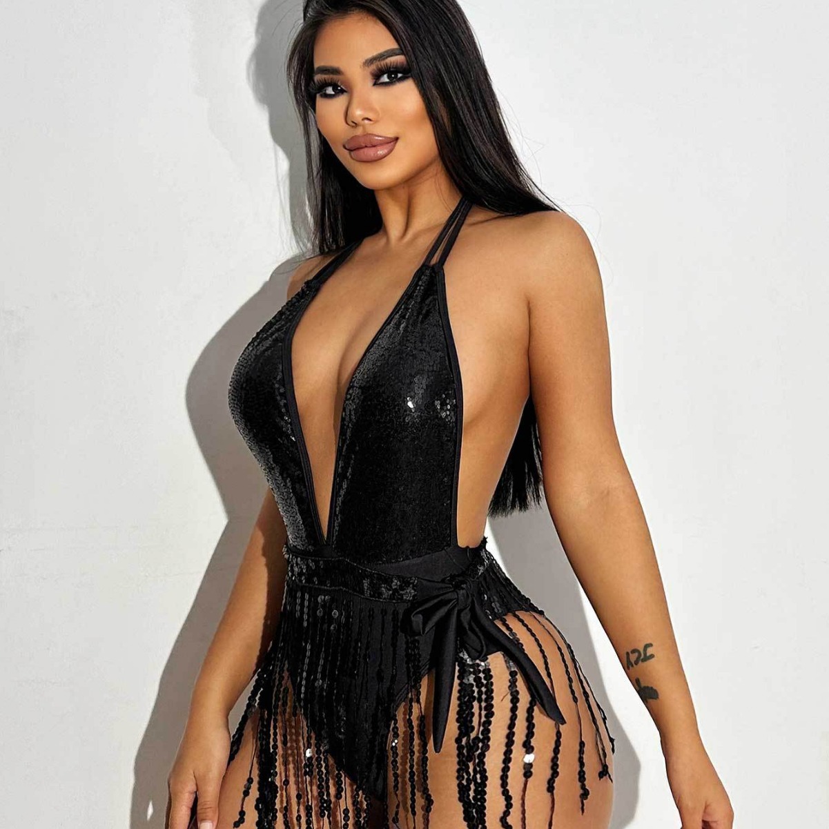 Women Sexy Tassel Bikini Backless One-piece Swimwear