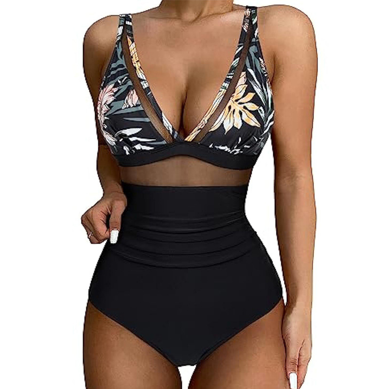 Women Mesh Printed One-piece Swimwear