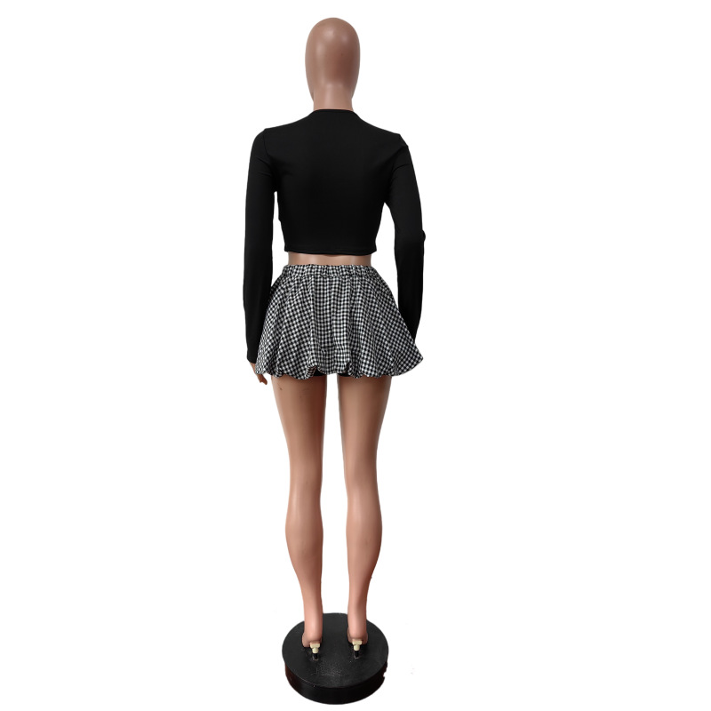Bow Knot Long Sleeve Crop Top Shorts Two Piece Set