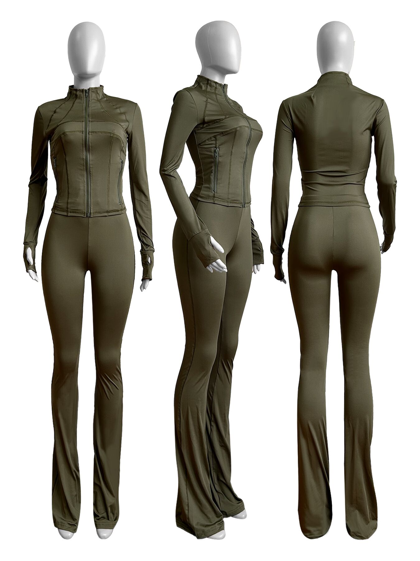 Sports Casual Women's Sexy Tight Fitting Long Sleeve Top Micro Bell Pants Two-Piece Set