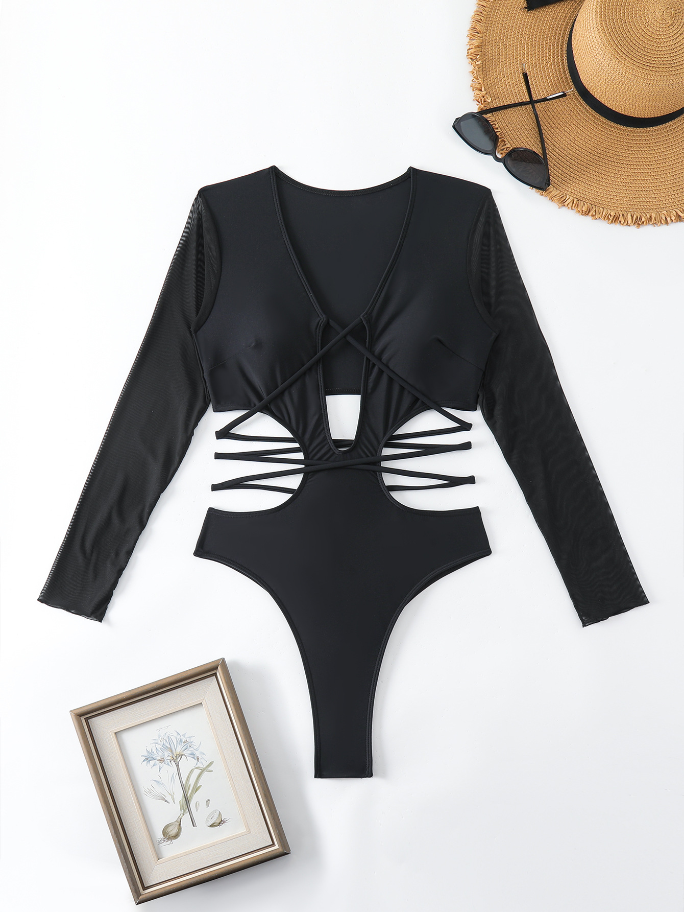 Women's Solid Color Long-Sleeved One-Piece Swimsuit