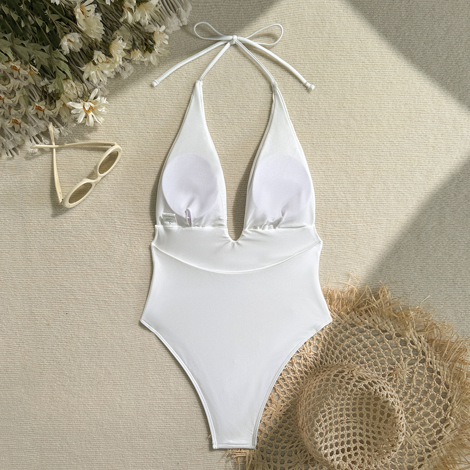 female sexy deep V halter neck One-piece swimsuit